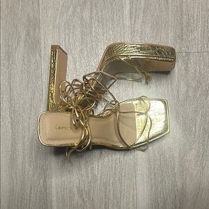 Gold Strappy Women's Heels